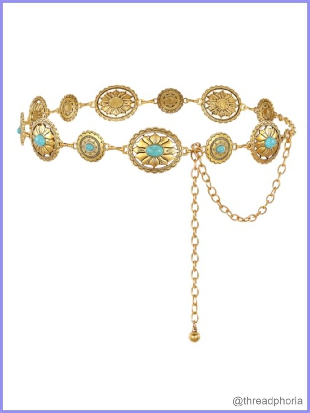 Western Concho Chain Belt Boho Turquoise Gems Metal Waist Belt Cowgirl